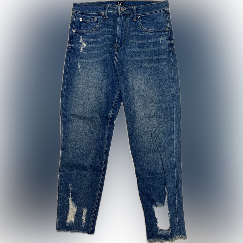 Gap True Skinny Distressed frayed jeans